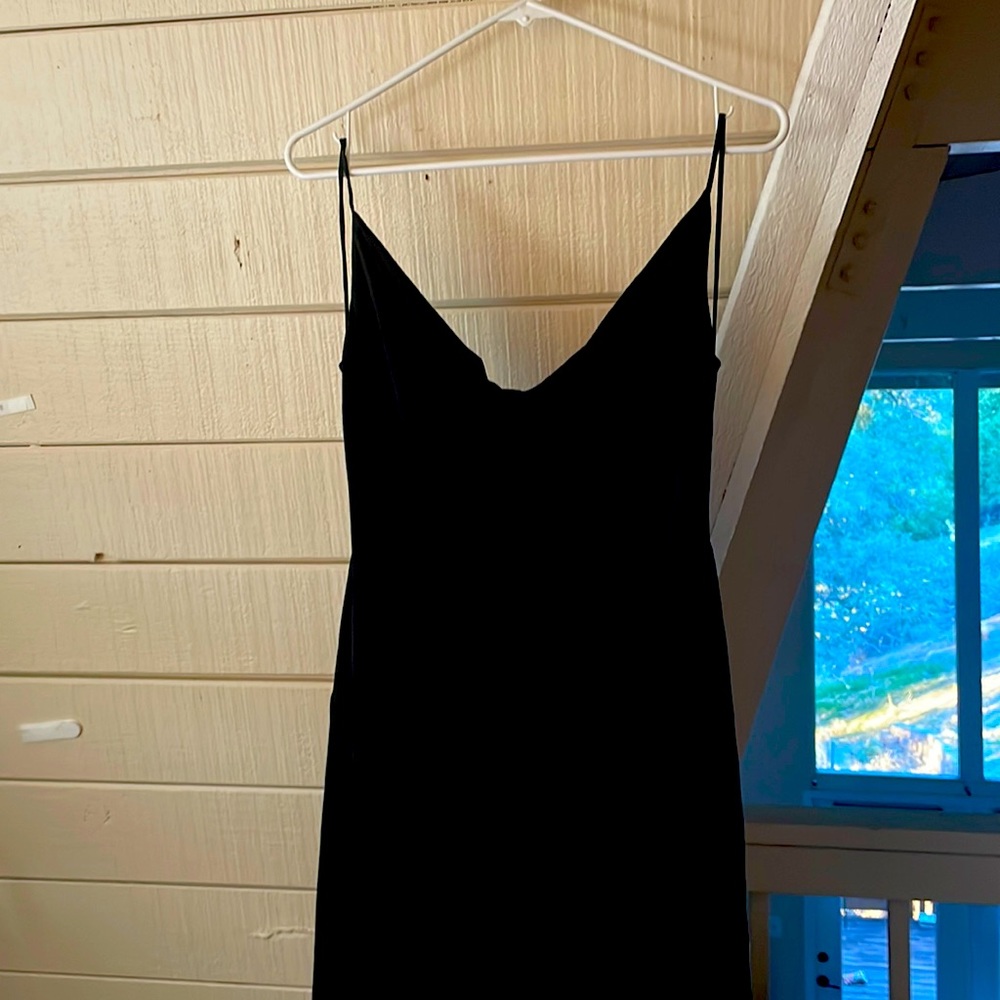 Black laundry dress, backless with back tie, size 8